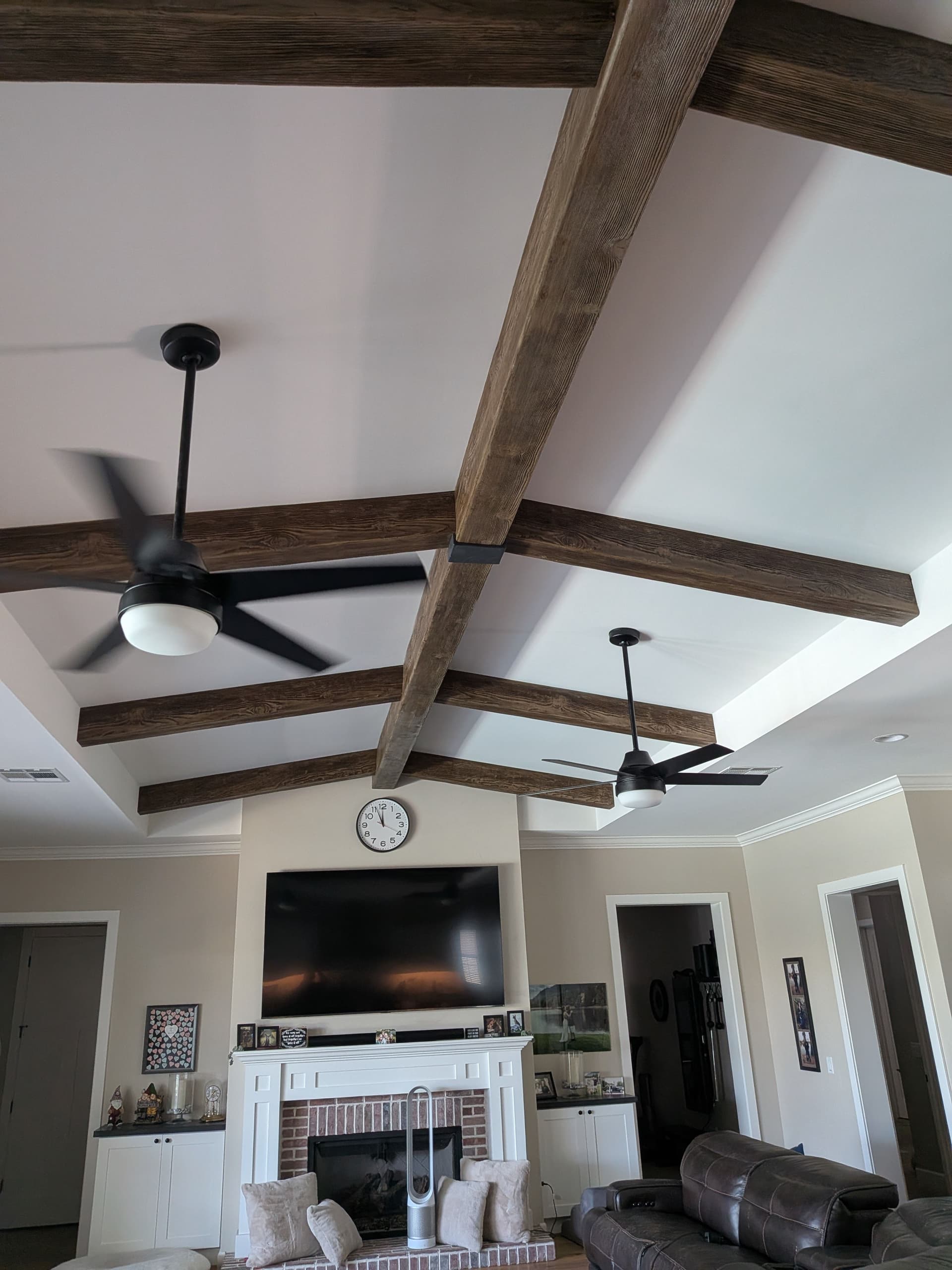 Gallery photos for Two Ceiling Fans Added to a Living Room With Exposed Beams: Image #1